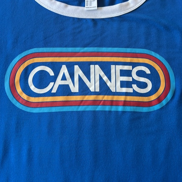 NWT Cannes France Blue and White Ringer Tee Shirt Forever Twenty One Plus Sz 2X - Picture 3 of 14